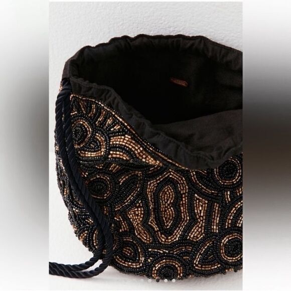 Free People Black Beaded Bucket Bag - Picture 6 of 7